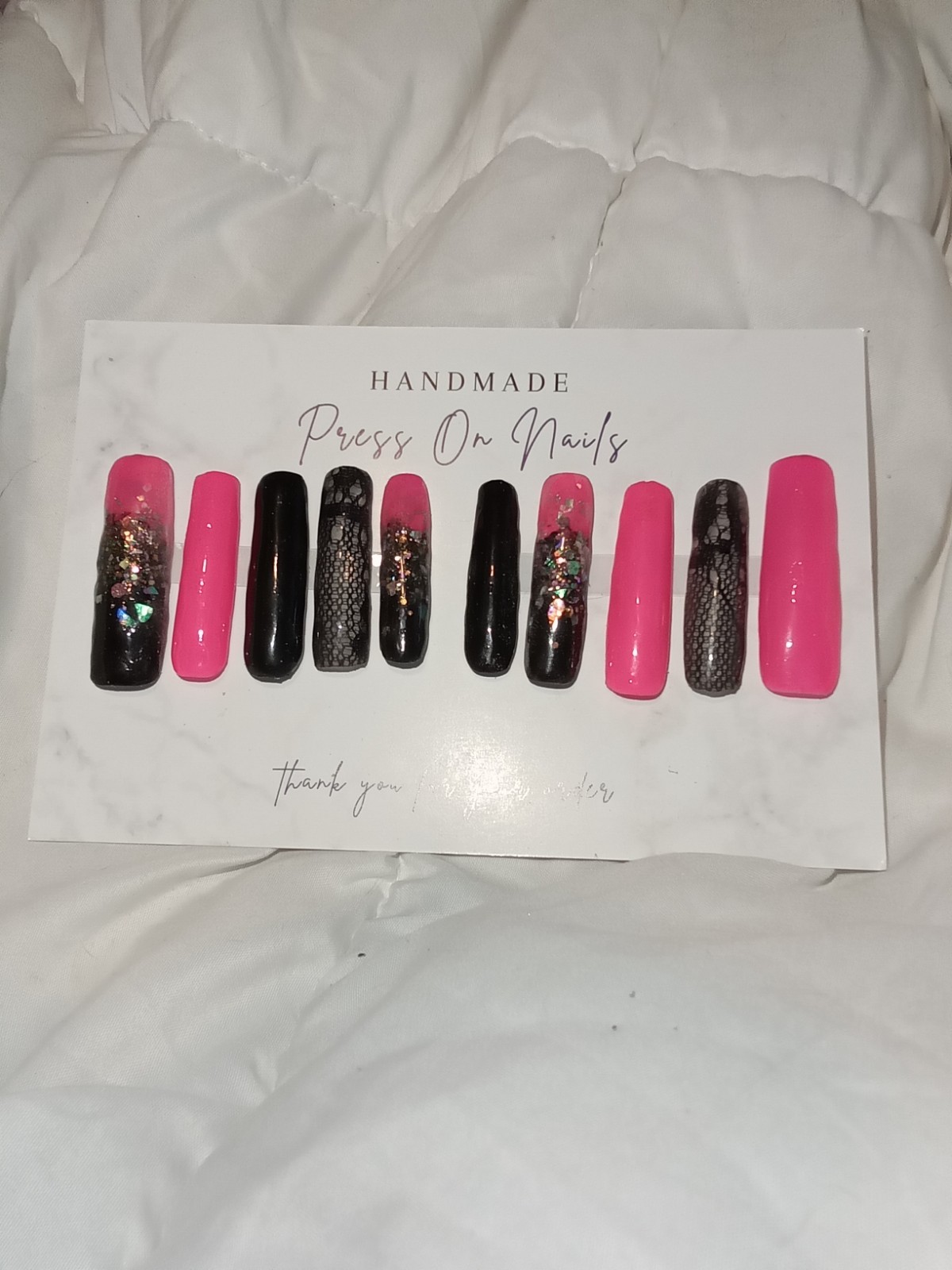 Press-On Nails Kit Med Square Press On Nails with Glue Nail File Clipper Bufbar