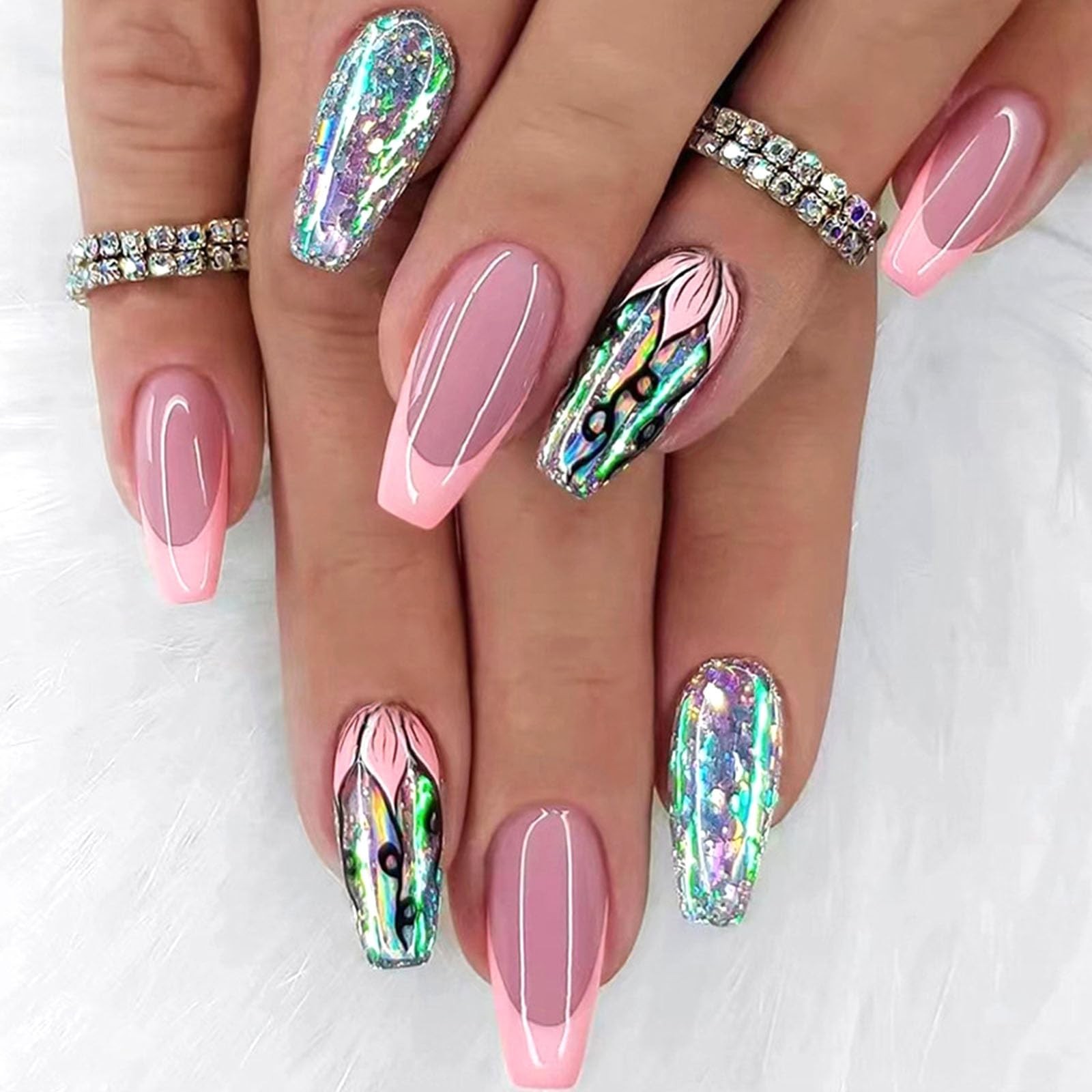 Coffin Press on Nails Medium Dark Pink French Tip Fake Nails Press ons, Full …