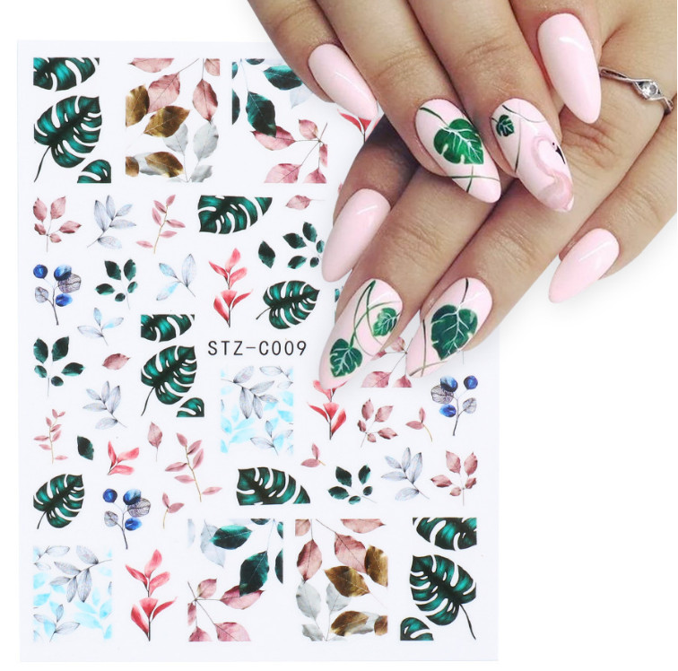 3D Nail Stickers Watercolor Dried Flowers Maple Leaf Rose Butterfly Bee NS37