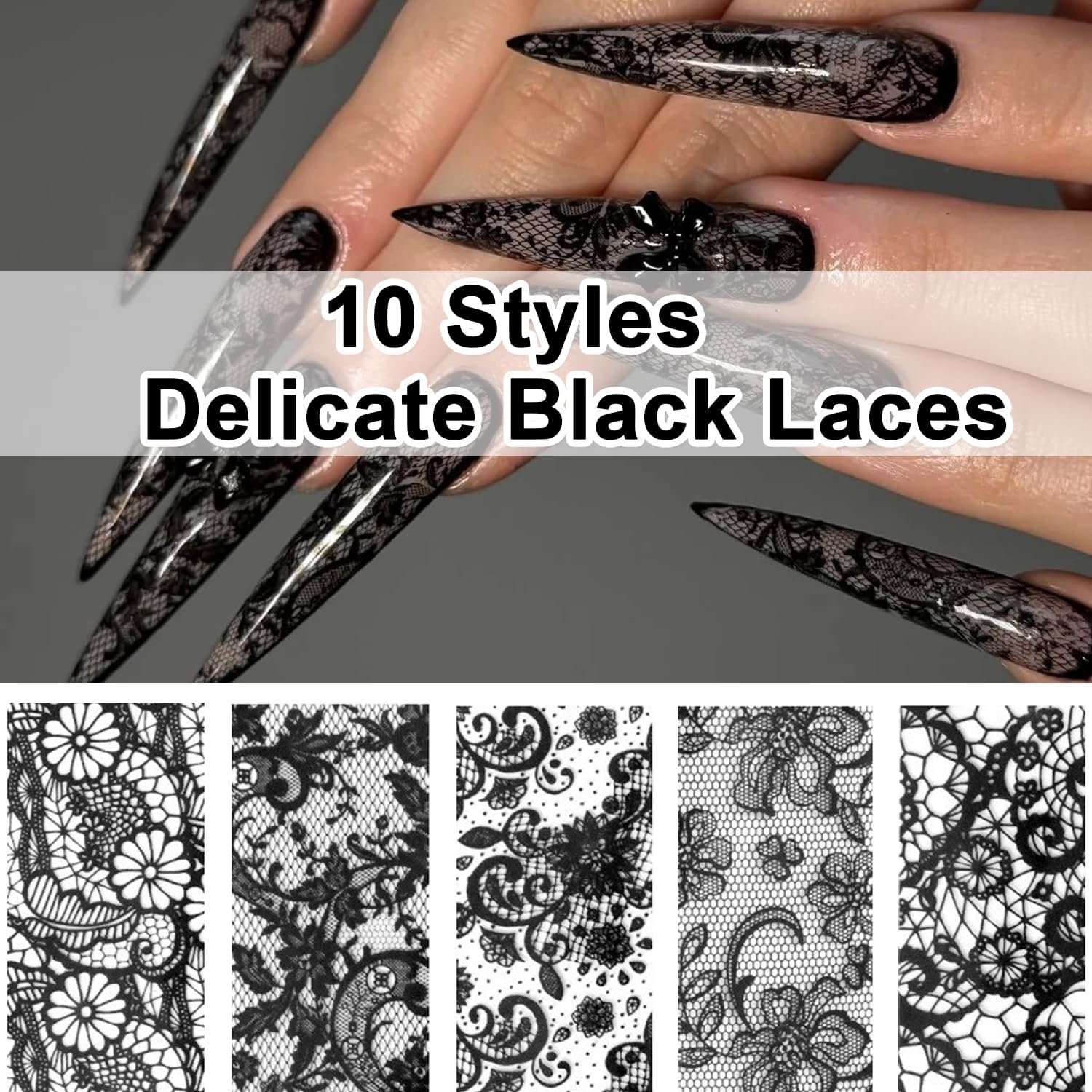 Holographic Lace Nail Foil Sheets 20 Rolls for DIY Nail Art Black and White