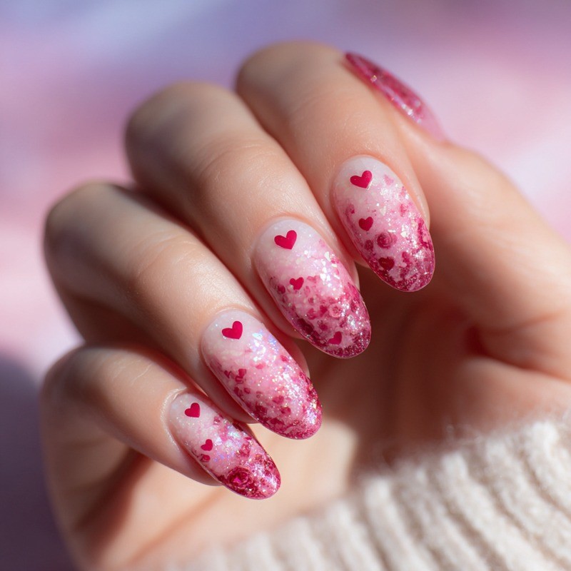 48 Pieces of Purple Pink Glitter Glitter Gradient Red Heart-shaped Fake Nail Art