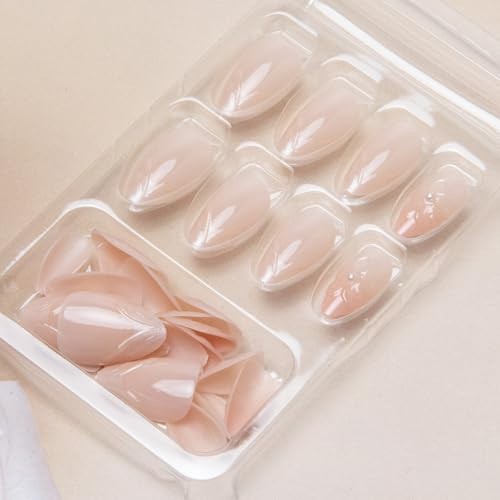 Almond Press on Nails Short Nude Fake Nails Glossy 1 Fl Oz (Pack of 24) Style 8