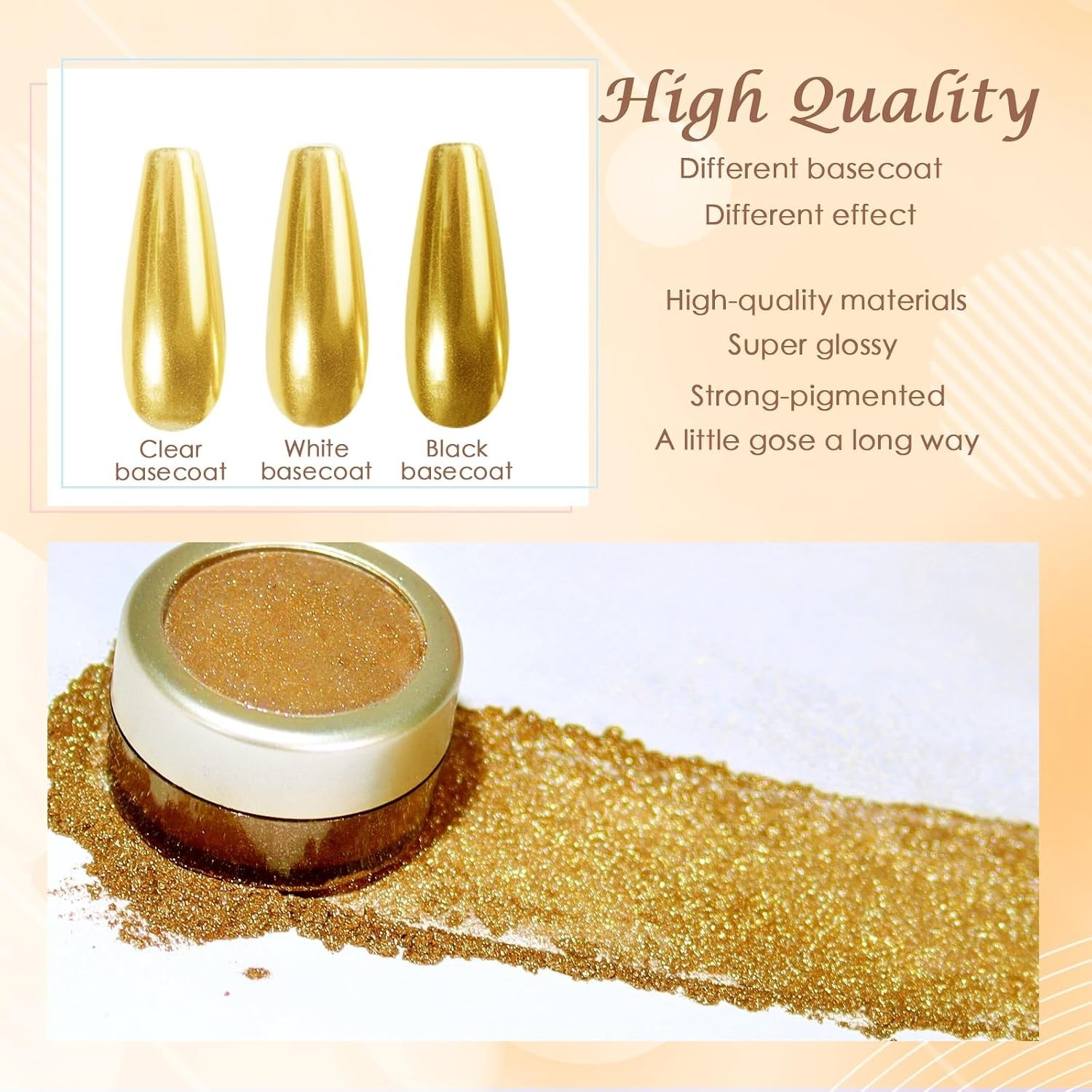 Bright Gold Chrome Nail Powder – Mirror Effect Pigment for Glamorous DIY Nails