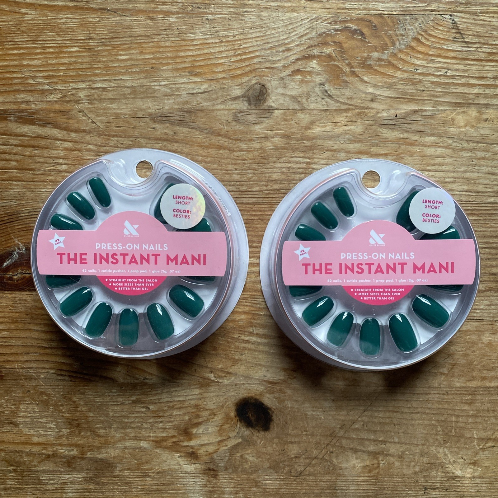 Lot Of 2 Olive & June The Instant Mani, Short-Length, Color: Green/Besties