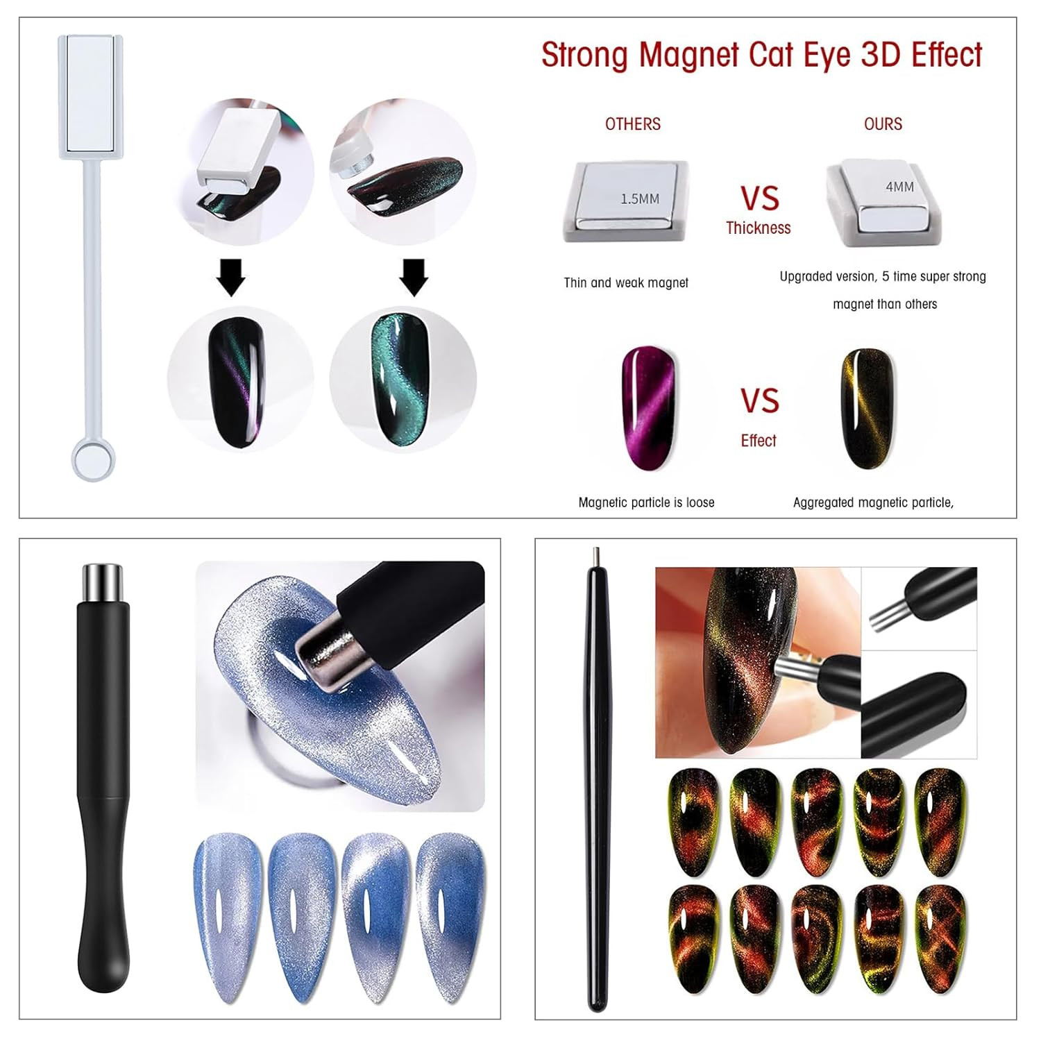 38Pcs Cat Eye Nail Magnet Tool Set, Strong Magnetic Cat Eye Gel Nail Polish Magn