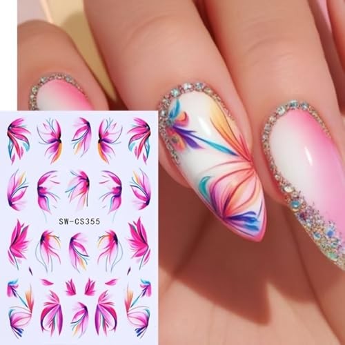 6 Sheets Flower Nail Art Stickers Spring Summer Nail Decals 3D Self Style-4