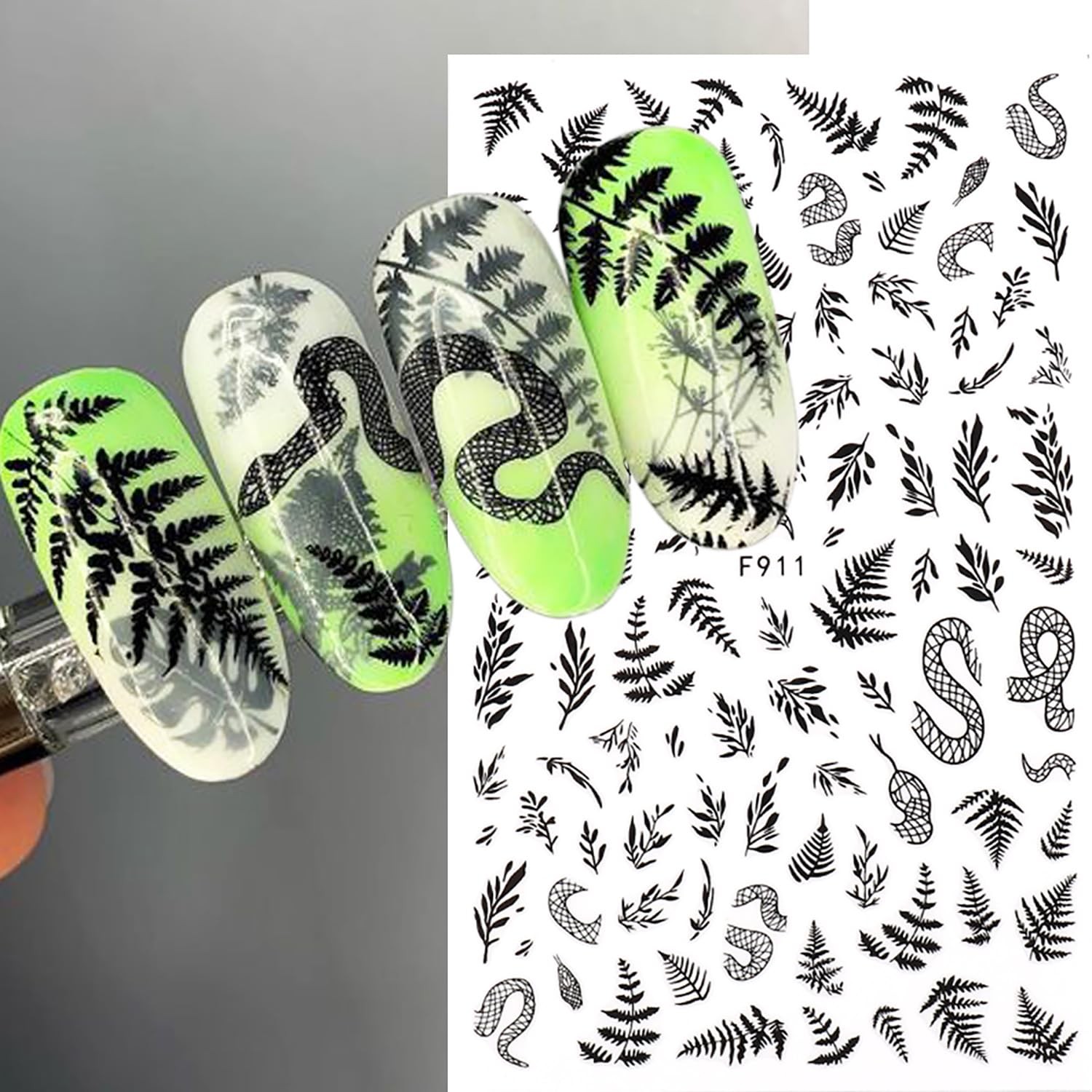 Black Rose 3D -Adhesive Nail Decals – Holographic Snake Sun Stars Eye Art Des…