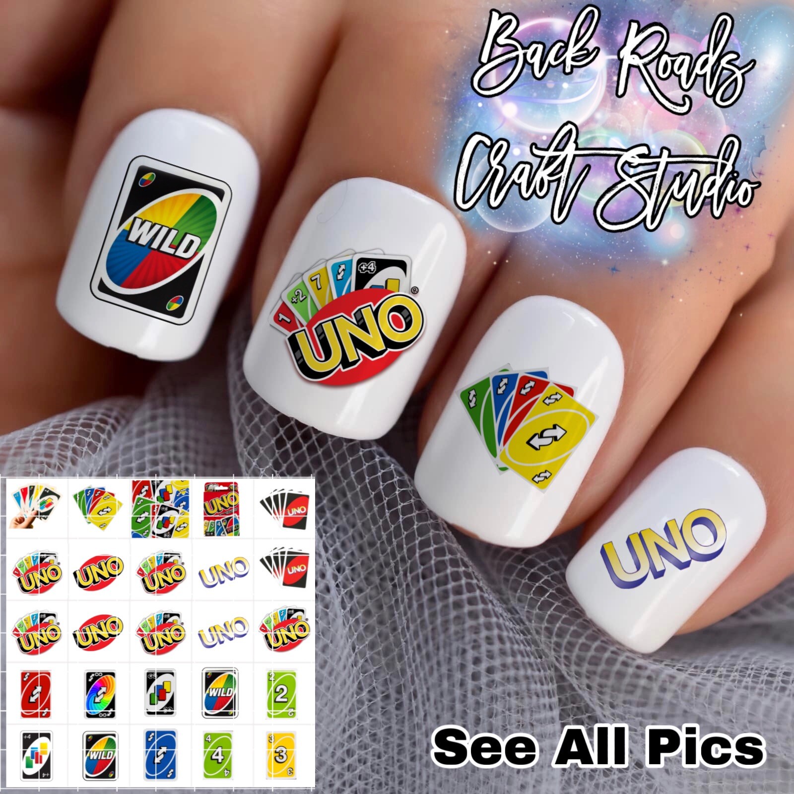 UNO Uno Card Game Waterslide Nail Art Decals Set Of 50 Instructions Bonus