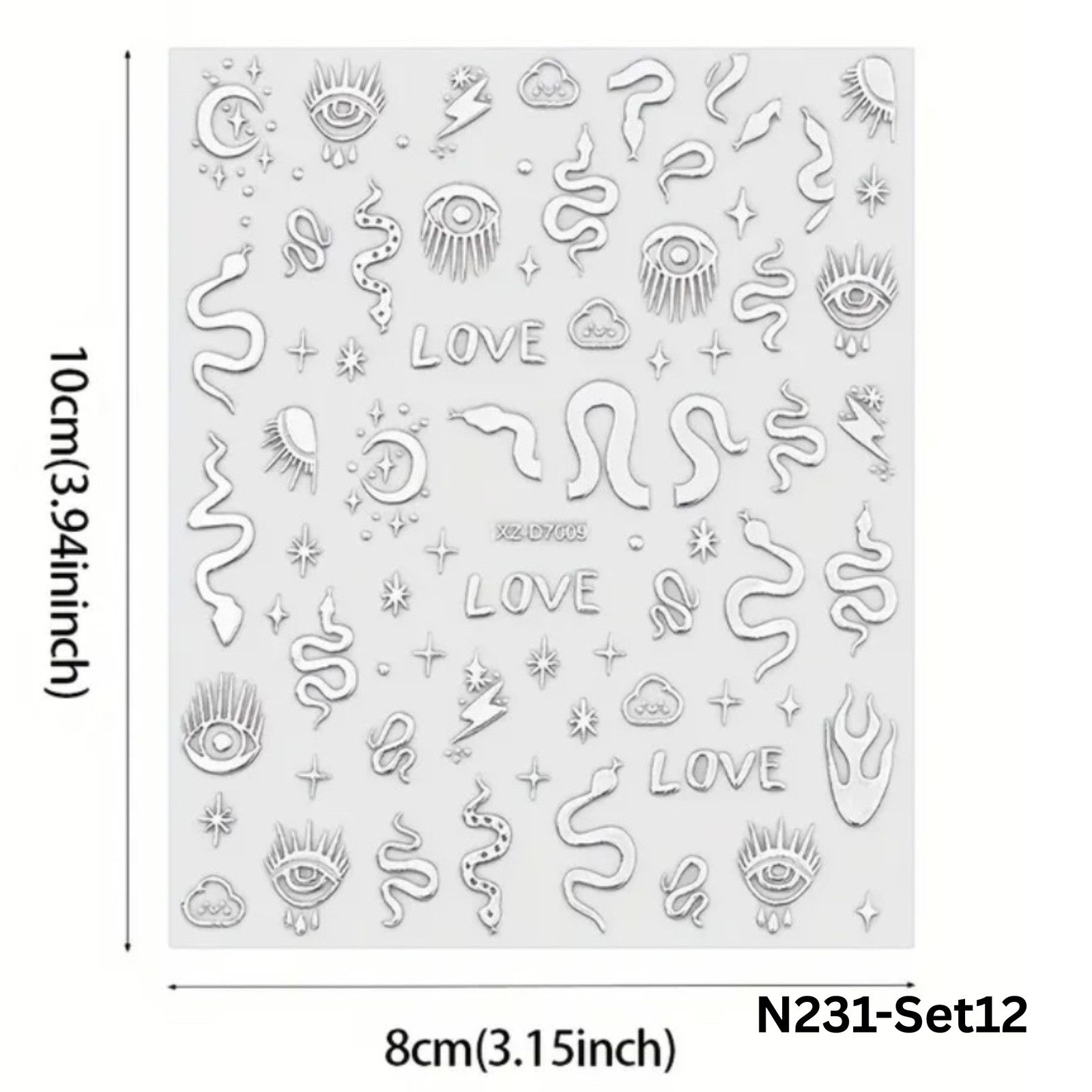 12PCS Nail Art Stickers Set – Choose Gold Silver Black White – Self Adhesive 3D