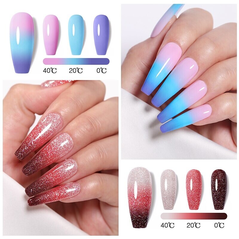 Nail Art 3D Color Thermal Changing UV Gel Polish sparkle Glitter Nail Gel Polish