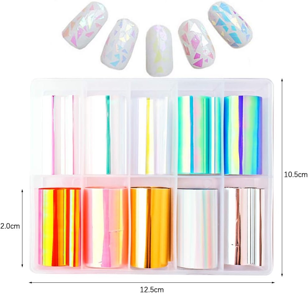 SILPECWEE 10 Rolls Glass Foil Nail Stickers Strips 10 Count (Pack of 1)