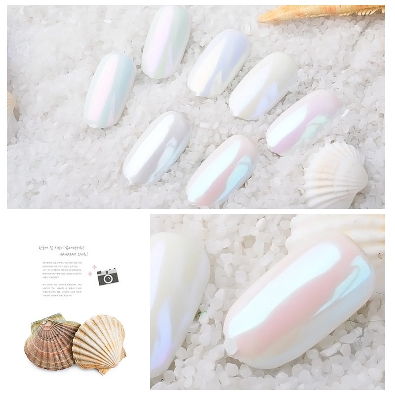 CERAMIC Nails Mirror SHELL Powder Shiny PEARL White Chrome Nail Pigment Colours