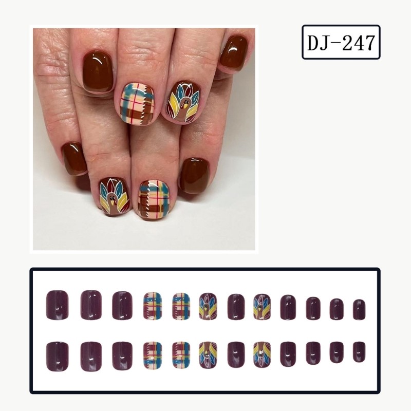 Short SquarePress On Nail Turkey Patterned ABS Crafted Effortless Style Upgrade