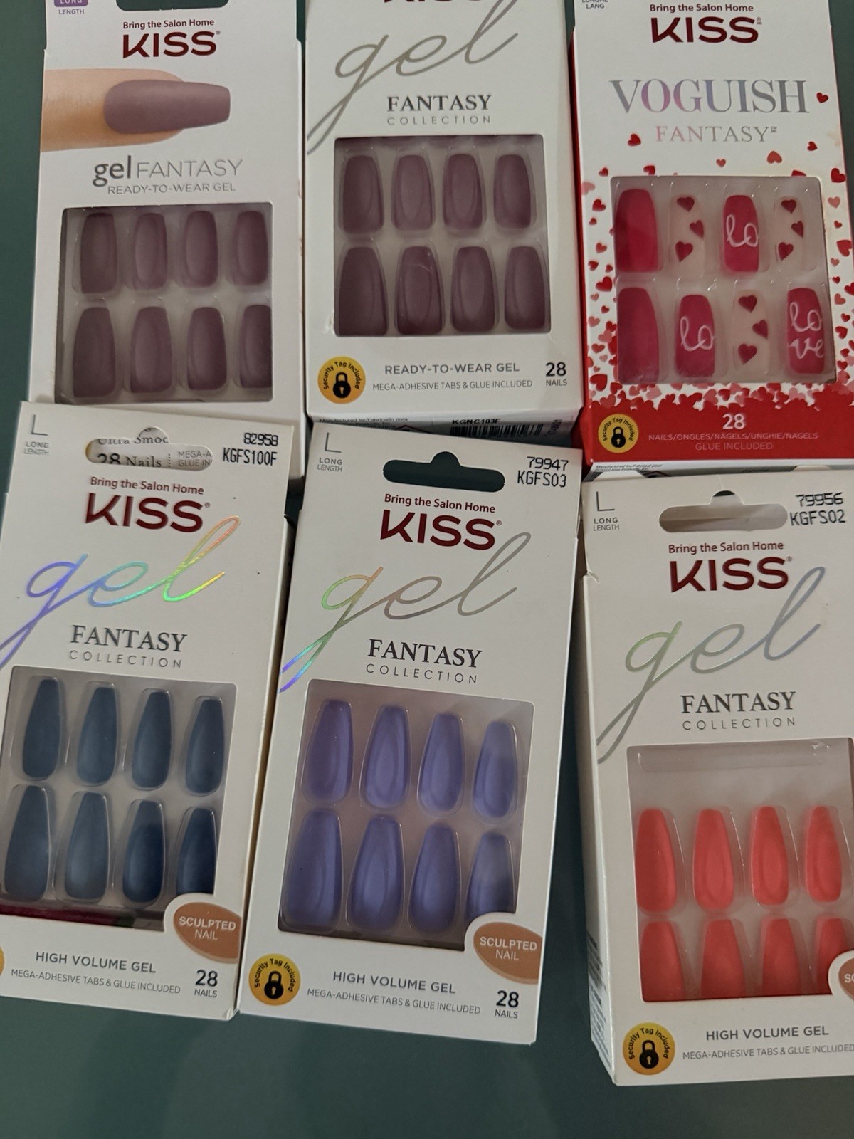 22 Kiss Glue-On Nails Lot Jelly Fantasy, Gel Fantasy, Glam Fantasy Long Med.