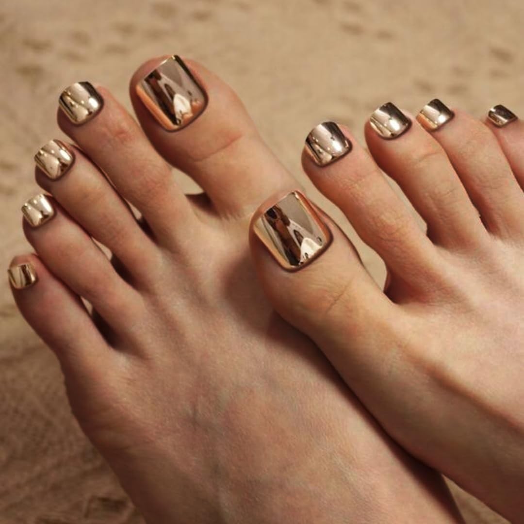 KQueenest Chrome Bronze Toe Press on 0.04 Fl Oz (Pack of 24), chrome bronze