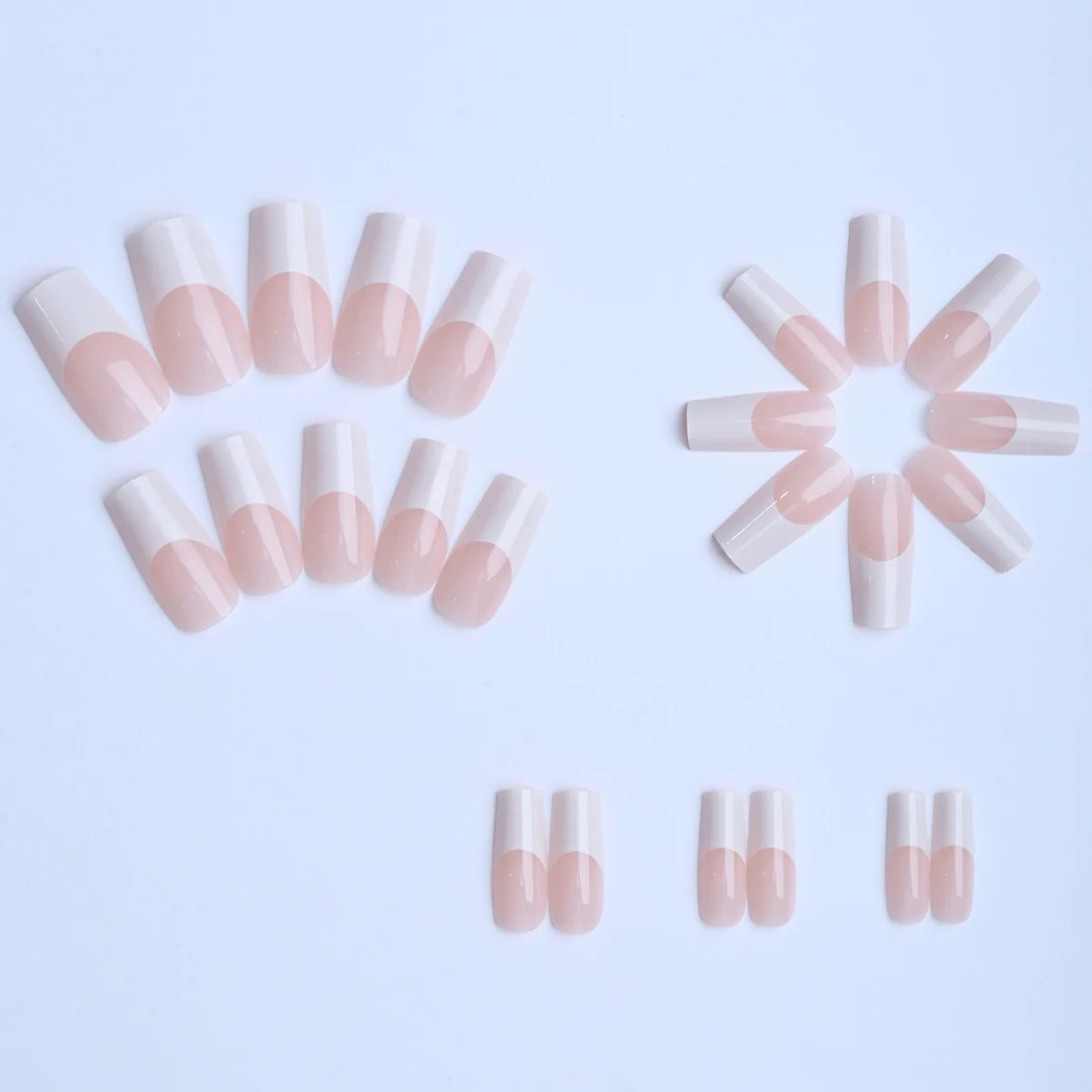 Long Square Press On Nails, French Tip Fake Nails Full Cover False Nails