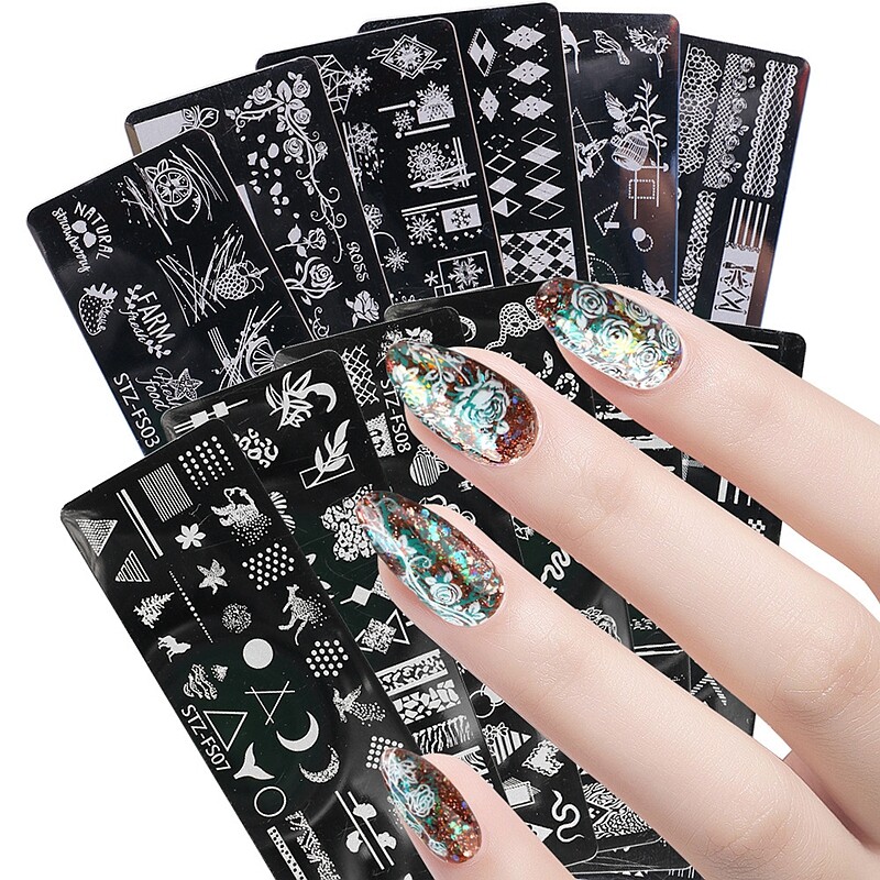Rose Flower Nail Art Stamping Plates Rose Branches Stems Metal Nail Templates