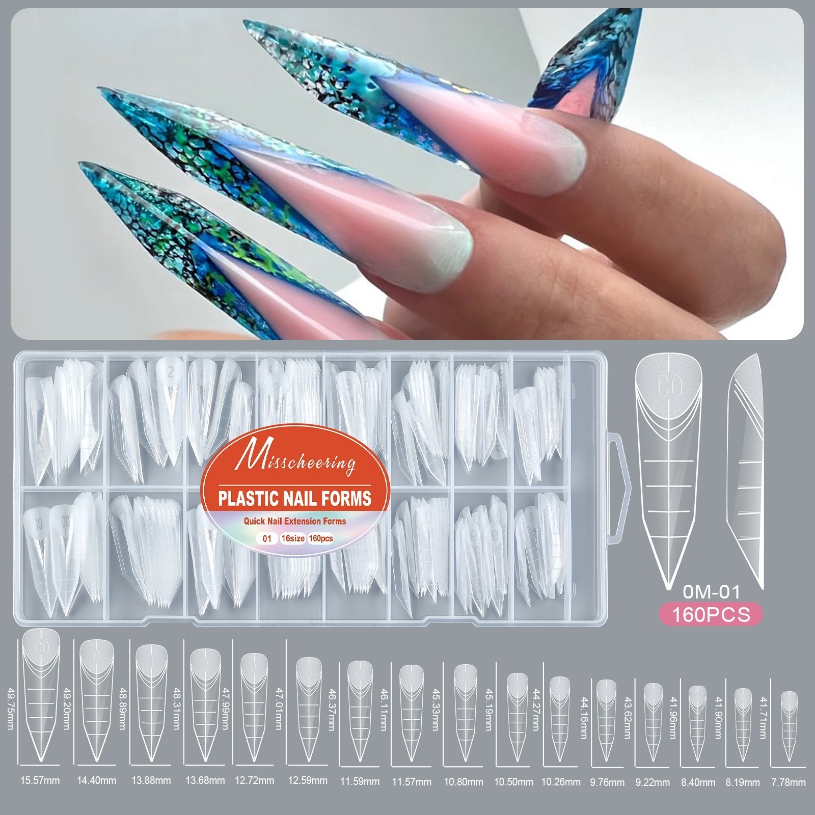 160pcs Clear Nail Forms for Finger & Toe Nails Extension Nail art tools 16 Sizes
