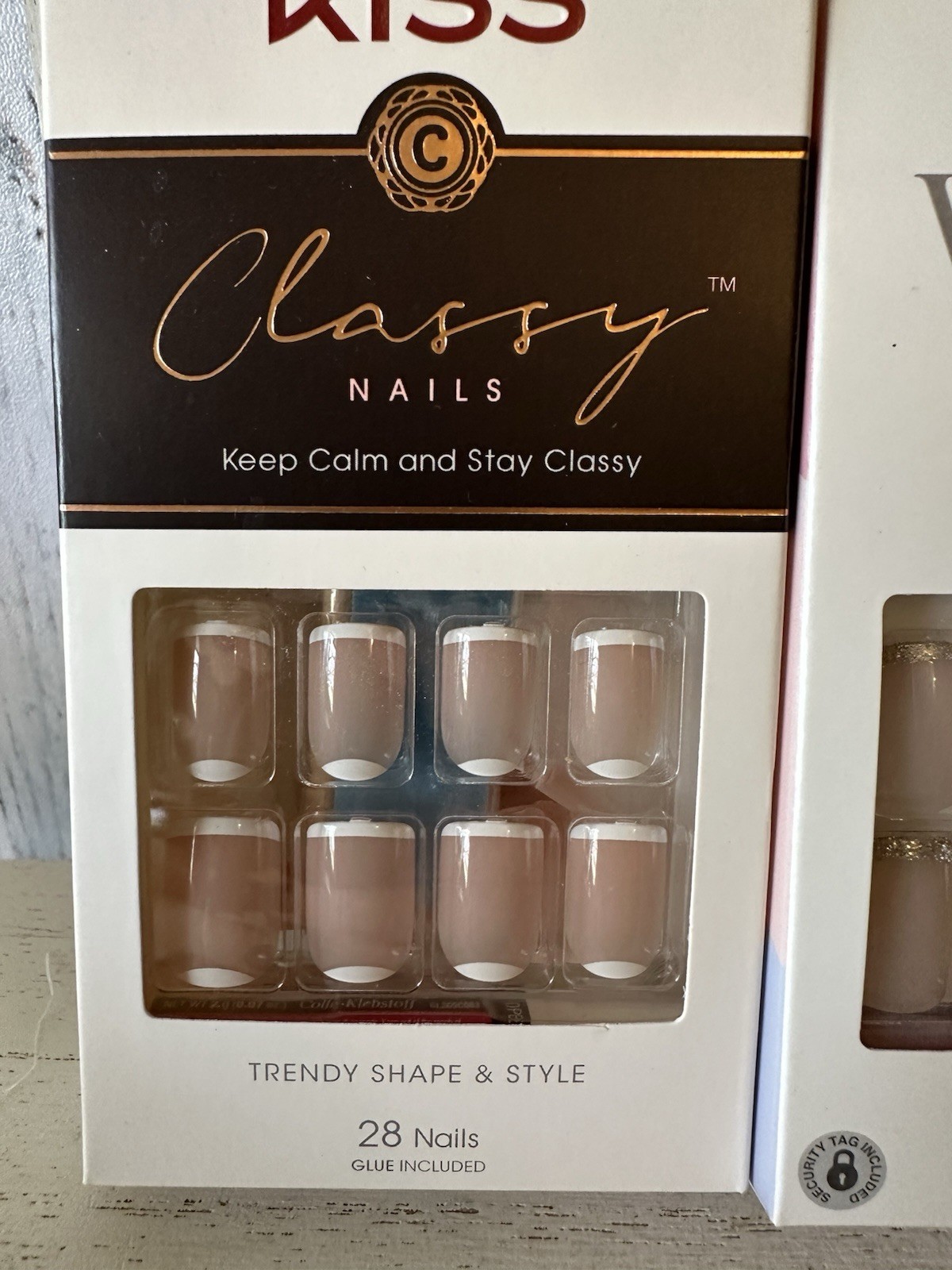 Kiss Classy and Voguish Glue On Fake Nails Bundle X3 NEW French Manicure Natural