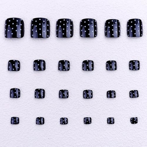 Polka Dot Press On Toenails Black Toe Nail Press Ons Summer Glossy toenais-6