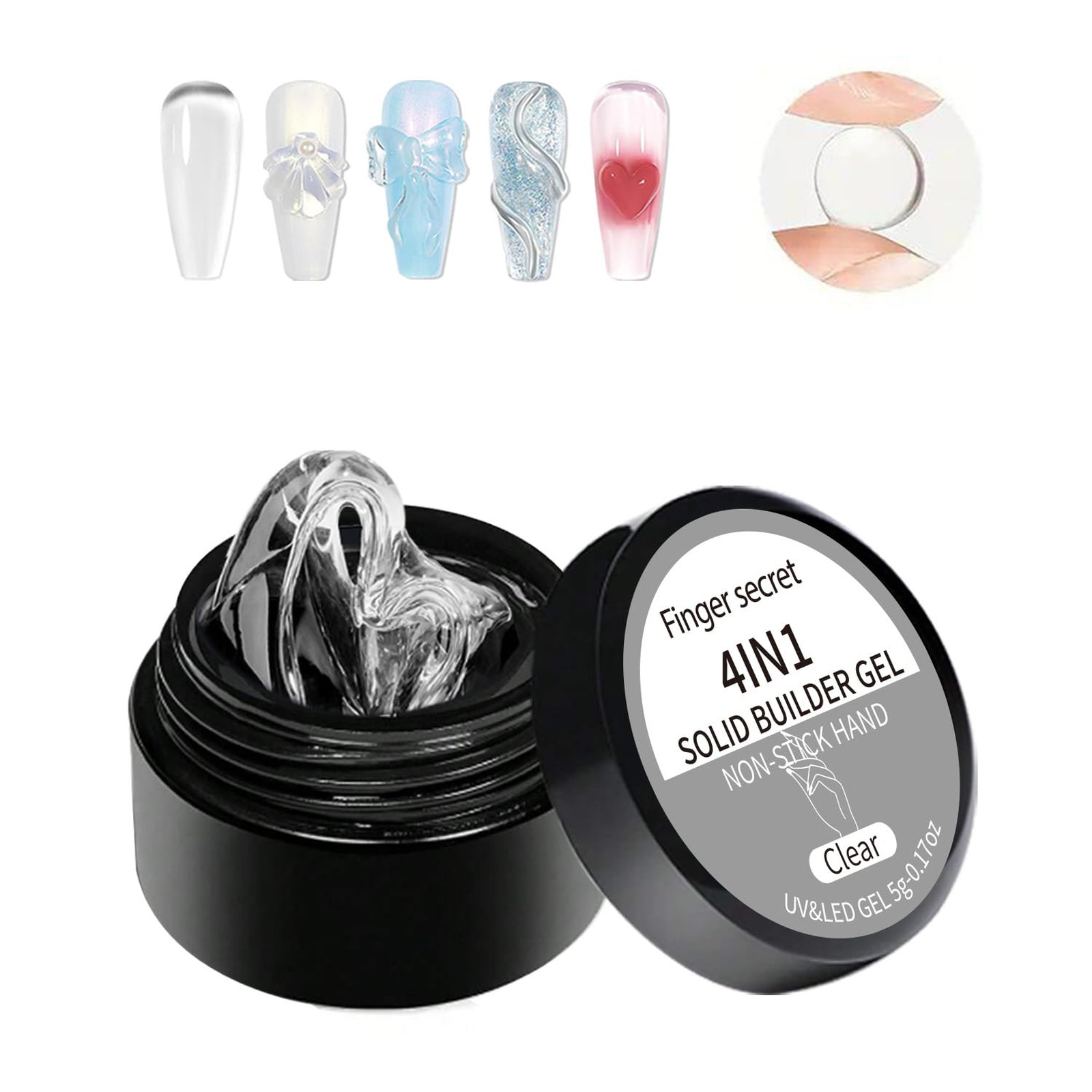 Solid Builder Gel for Nails, Hard Gel, 4g Clear White, Non-sticky, Nail