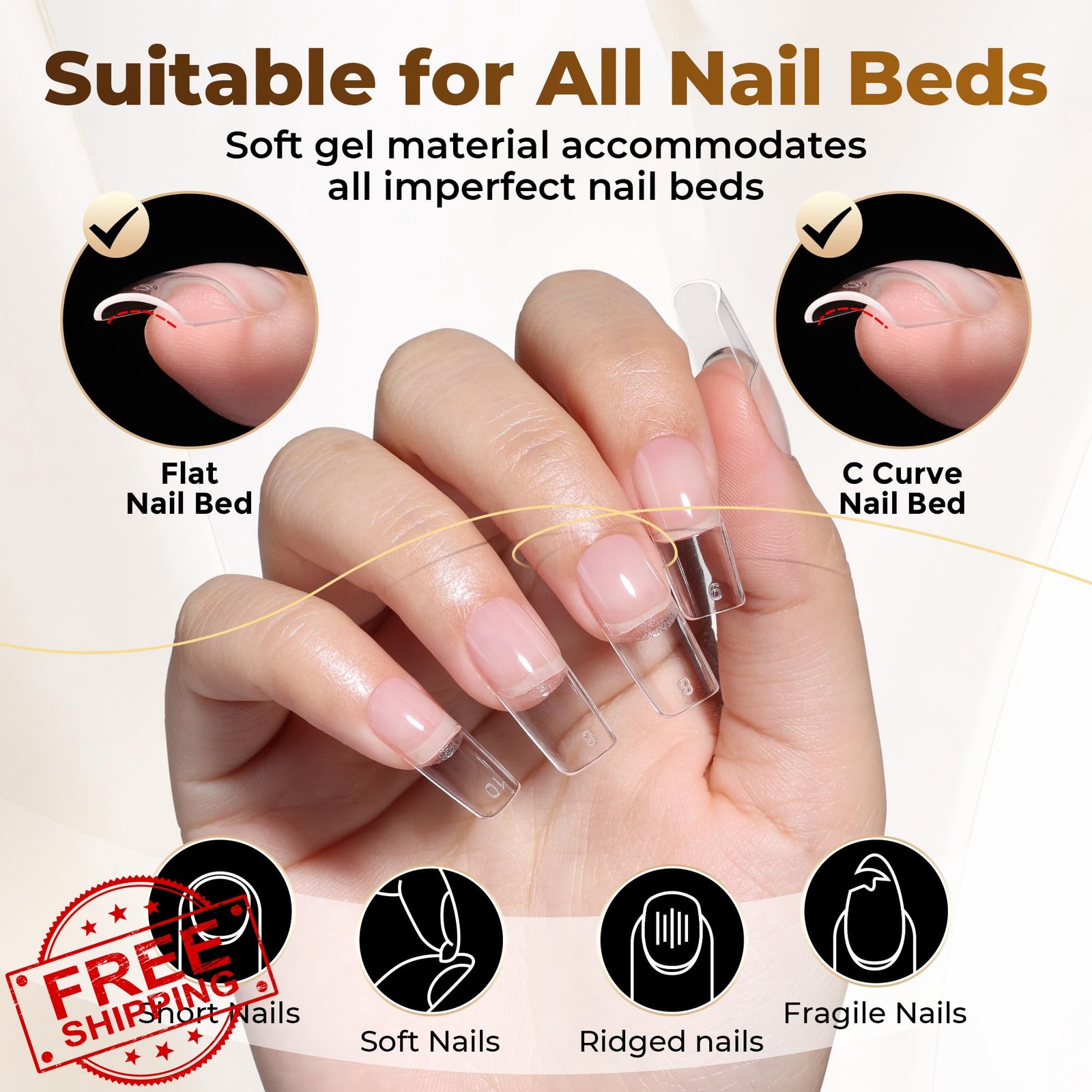 UNA GELLA Medium Square Gel Nail Tips 504pc