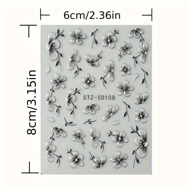 6PCS 5D Embossed Daisy Nail Stickers Shiny Self-Adhesive DIY Nail Glam Kit