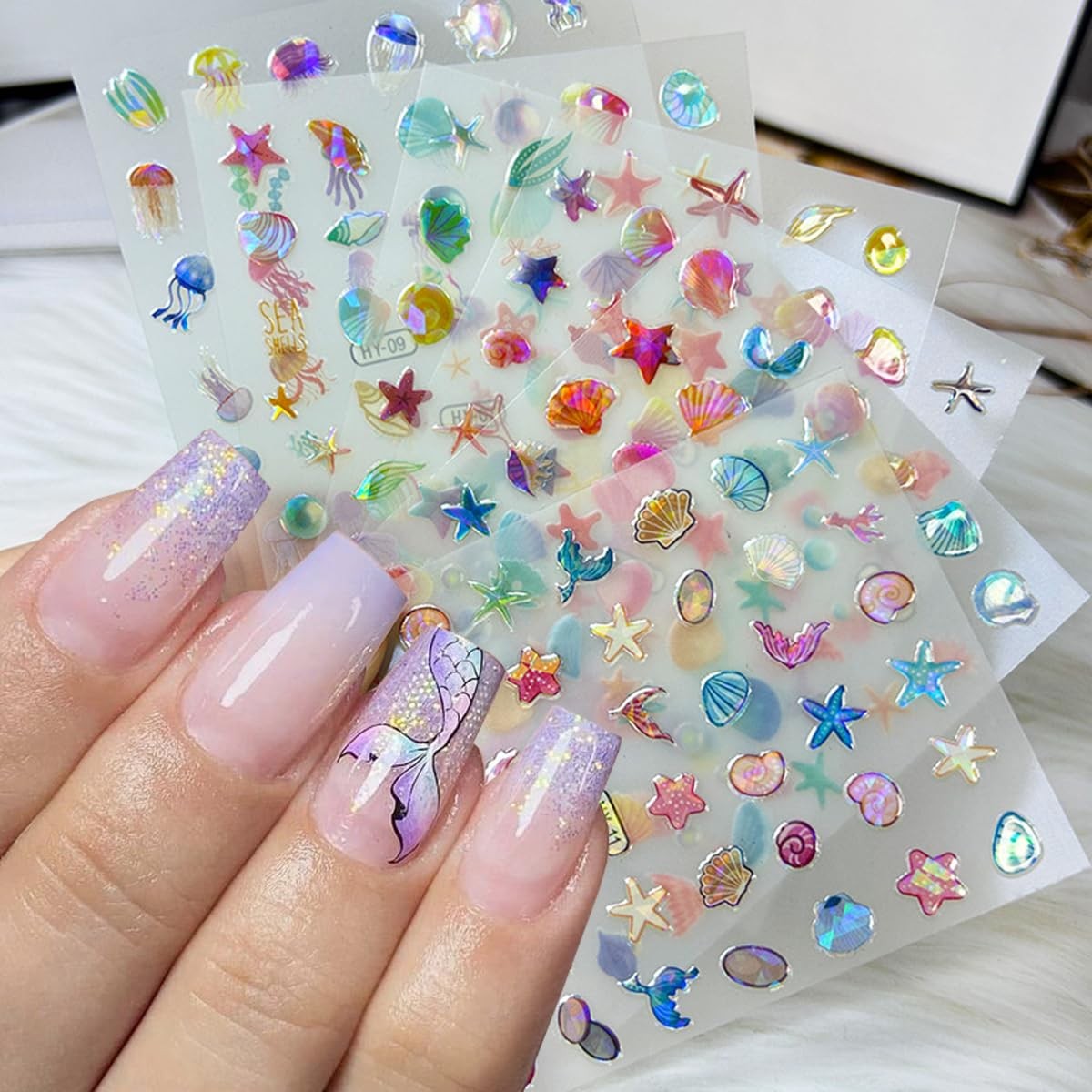 12Sheets Summer Nail Art Stickers Shell Starfish Cute Color