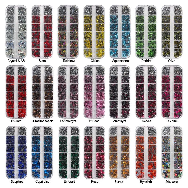 New Box Set 36 Colors 12 grid box Hotfix rhinestone 1200pcs Flatback crystal