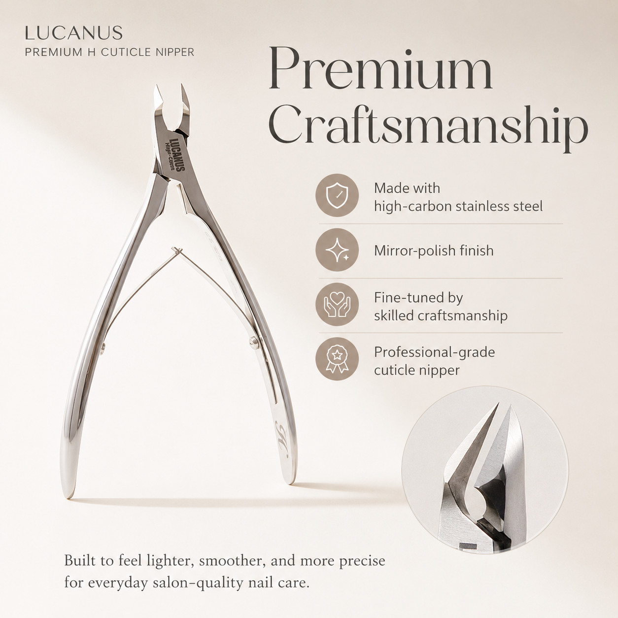 LUCANUS Premium H Cuticle Nipper Professional Manicure Nail Care Tool K-Beauty
