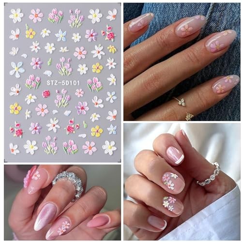 Flower Nail Art Stickers 7 Sheets 5D Decals Spring Summer Nail Art Colorful-04