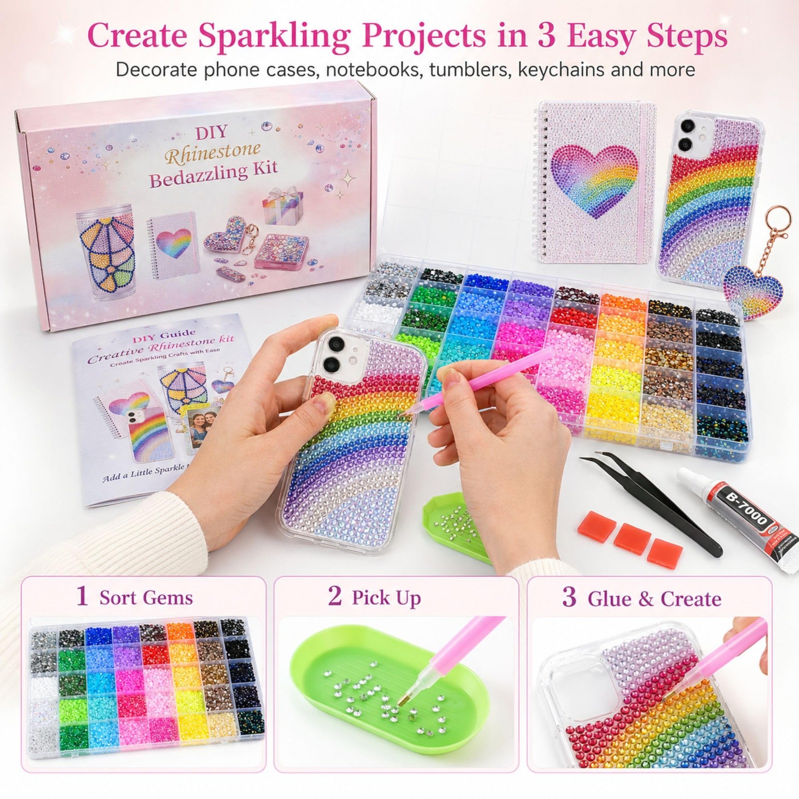 Bedazzling Kit with Rhinestones, 40 Colors 3mm 32000PCS Small Flatback Resin …