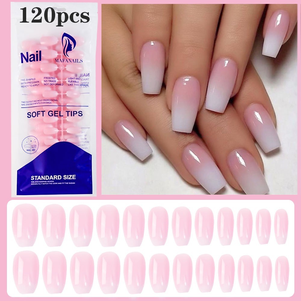 120Pcs Pink Ombre Medium Coffin Press On Nails Glossy Acrylic False Nail Tips