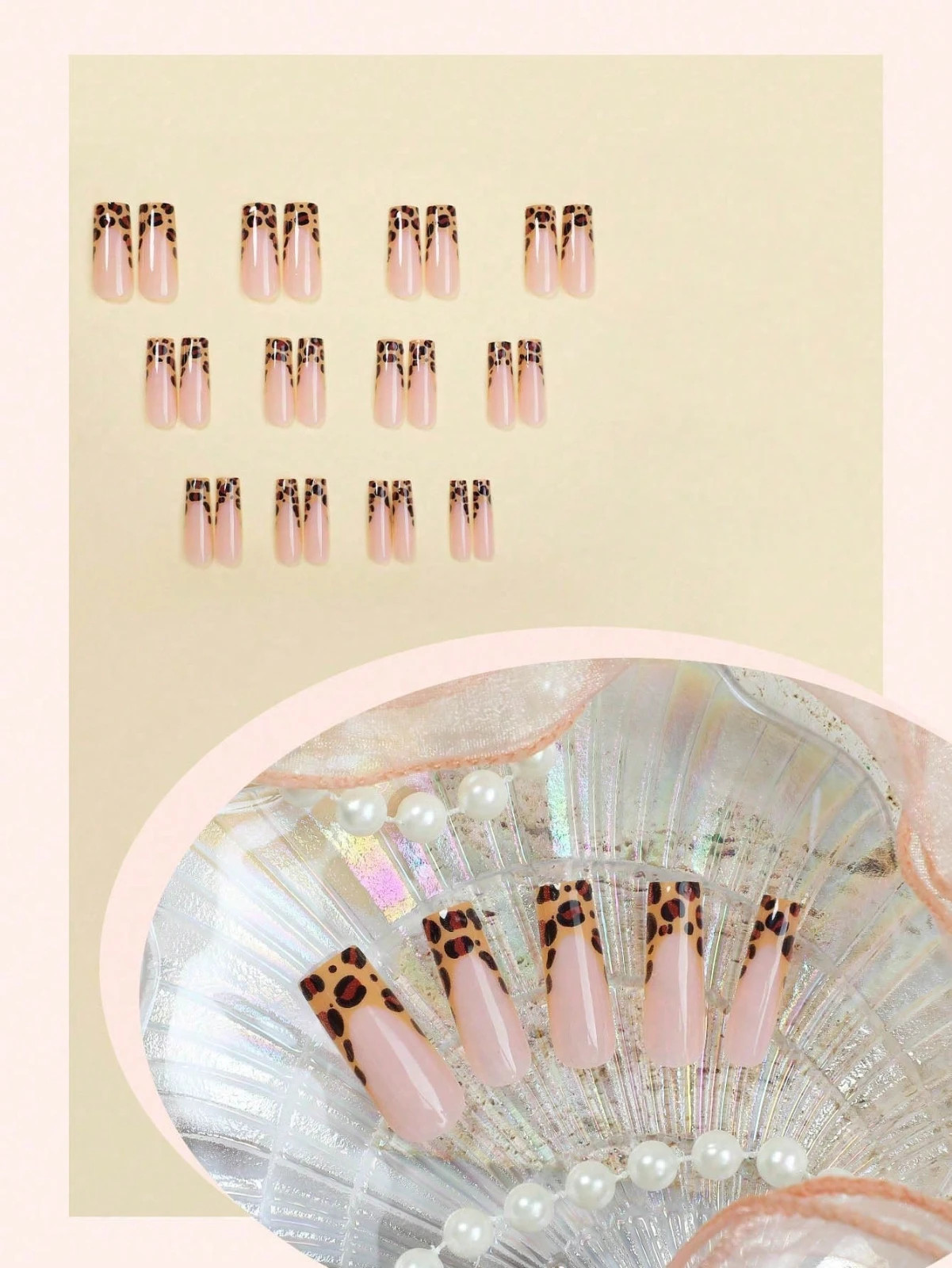 24PCS Y2K Short Square Press On Nails Pink Leopard 3D Bow Glossy Full Cover