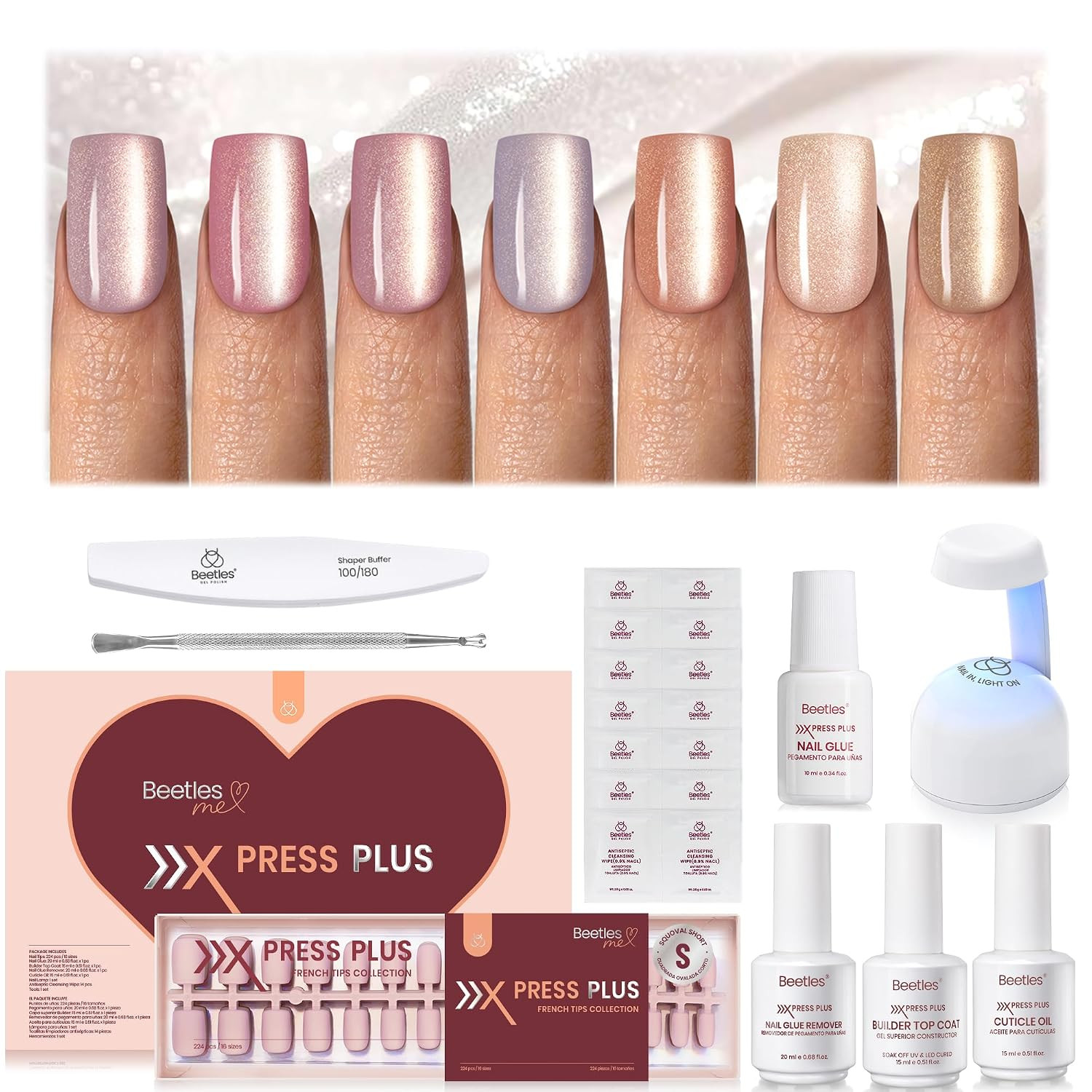 X Press plus Gel Nails Kit – Candy Nova | 7 Colors Nude Cat Eye Press on Nails S
