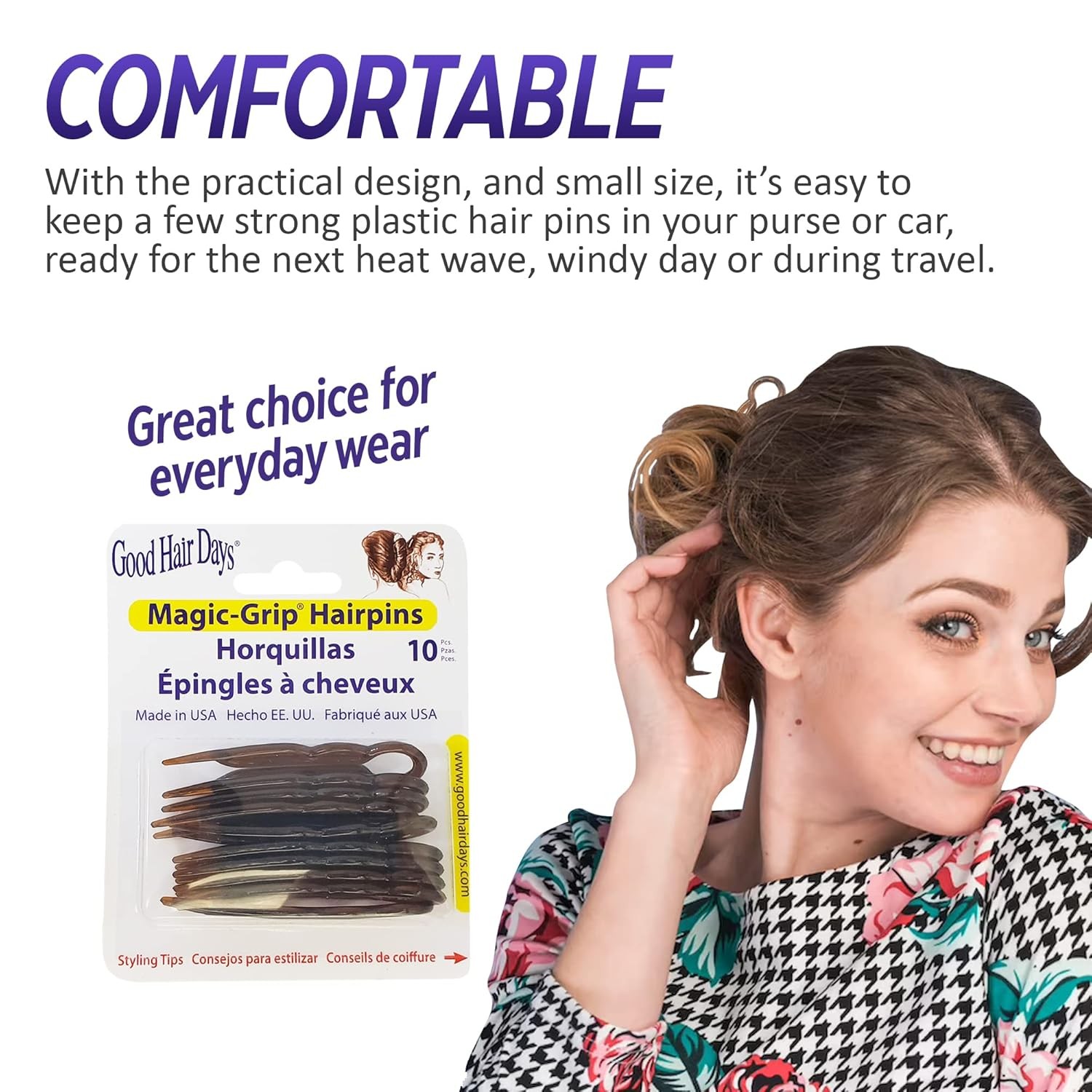 Good Hair Days Pins – 2 1/2″ Plastic, U-shaped Magic Set of 10, Crystal