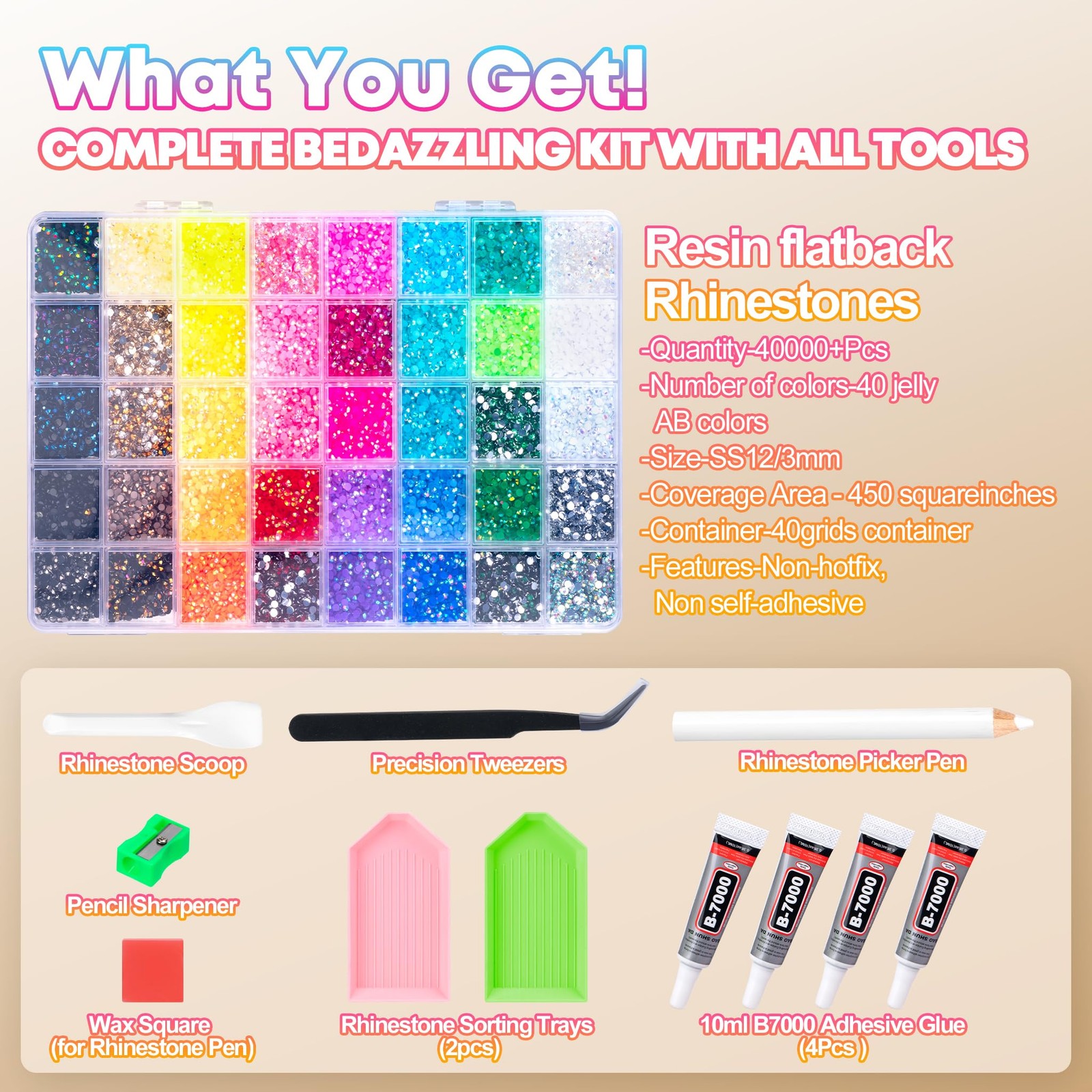 Bedazzling Kit, 40000Pcs 40 Colors 3mm Jelly Resin Flatback Rhinestones with …