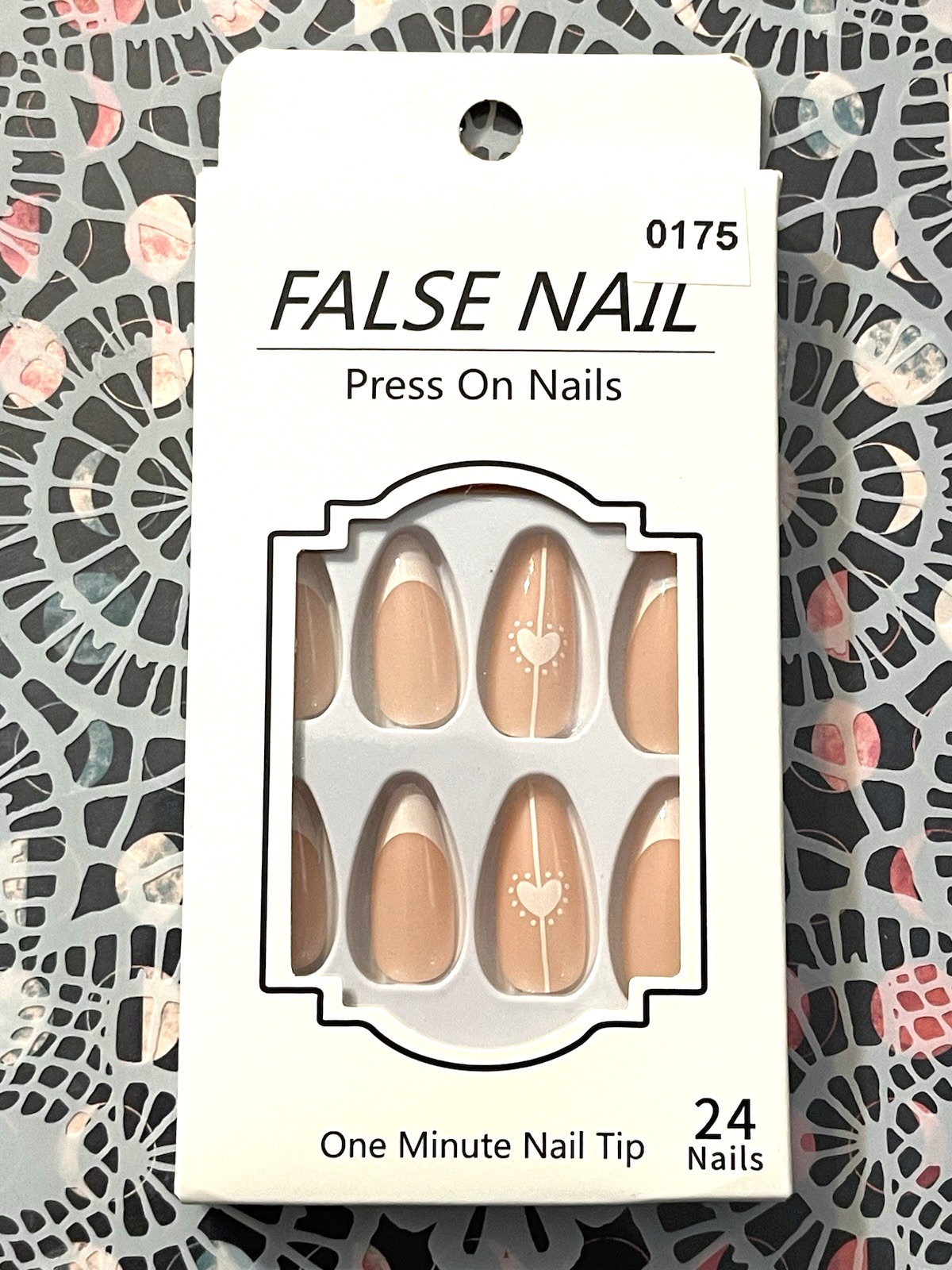 False Nail NUDE with WHITE FRENCH TIP and HEART DETAIL One Minute Nail Press On