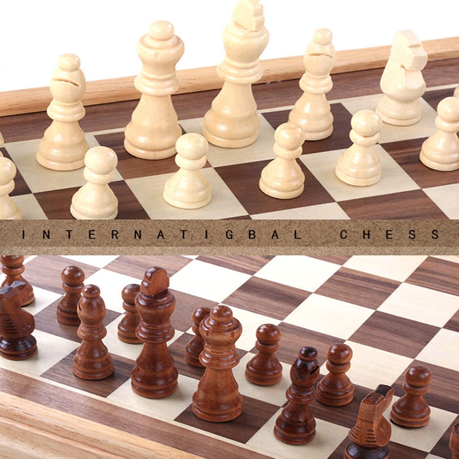 Hellpnoom Wooden Chess Pieces, Tournament Staunton 3 inches, Brown and White