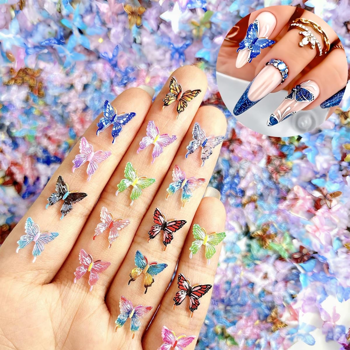 50 piezas de adornos de mariposa para uñas, diamantes de imitación para uñas