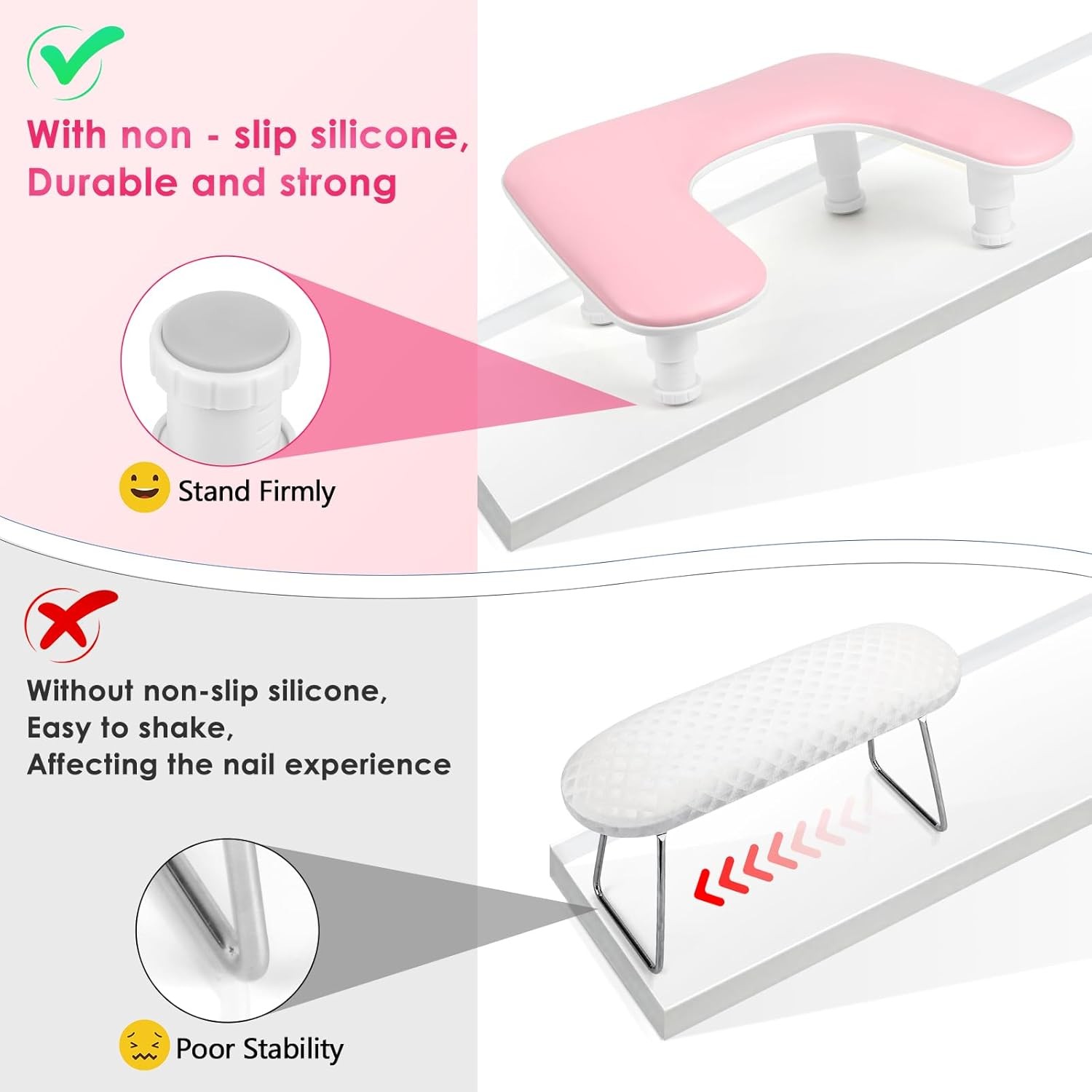 Arm Rest for Nails Tech: U-shaped Adjustable Nail Armrest – Pink PU Leather Hand