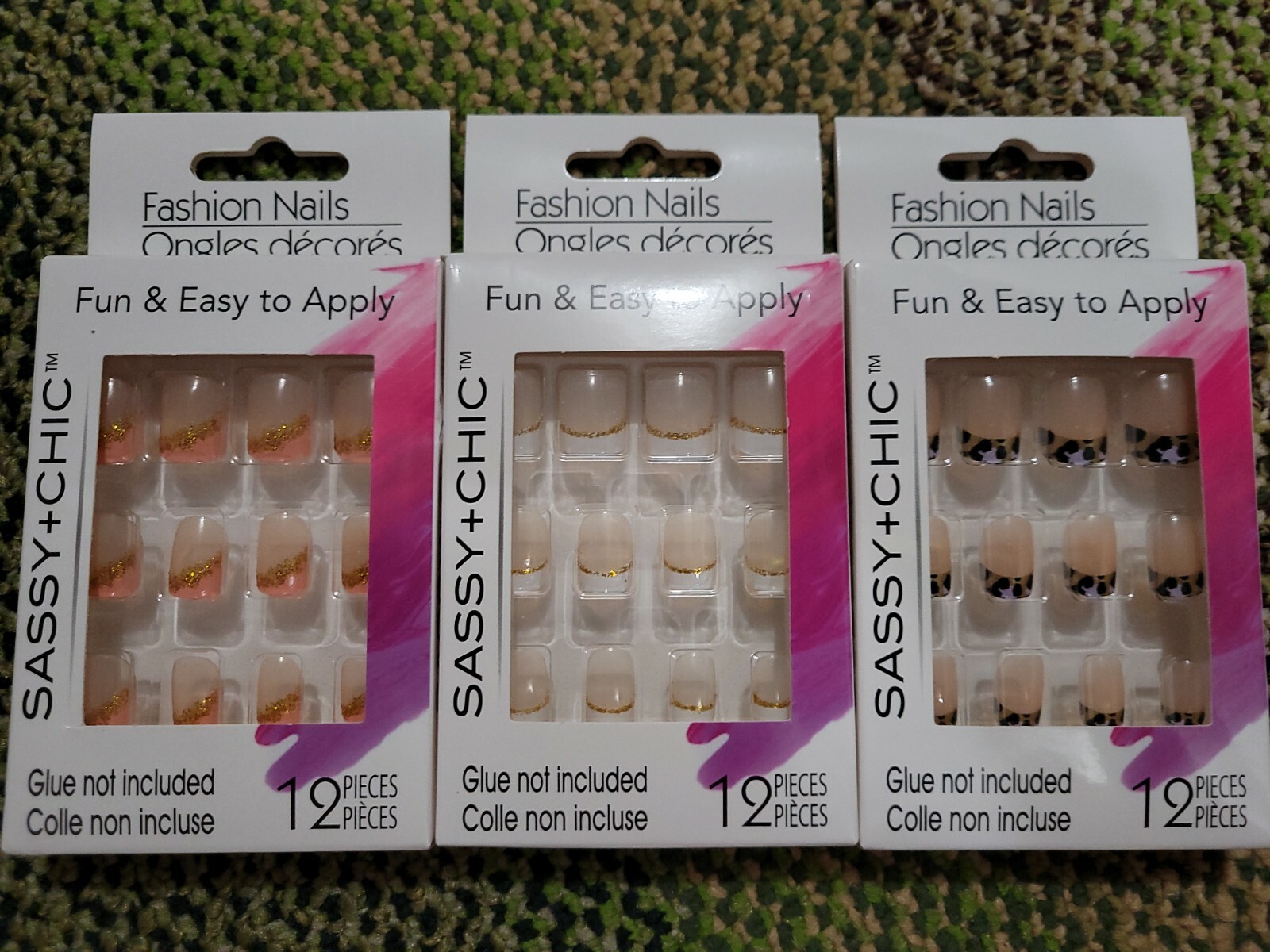 Leopard Black, Pink gold & French Tip Artificial Fake Round Short Glue On