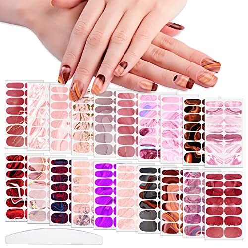 20 Sheets Red Series Marble Nail Wraps Stickers for Women, Pink Gradient Nail