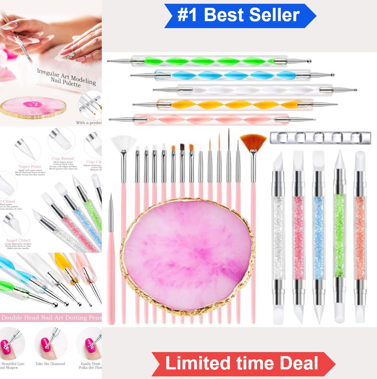 Nail Art Brushes Set 27 Piece Acrylic Dotting Pens Sculpture Tools Palette with