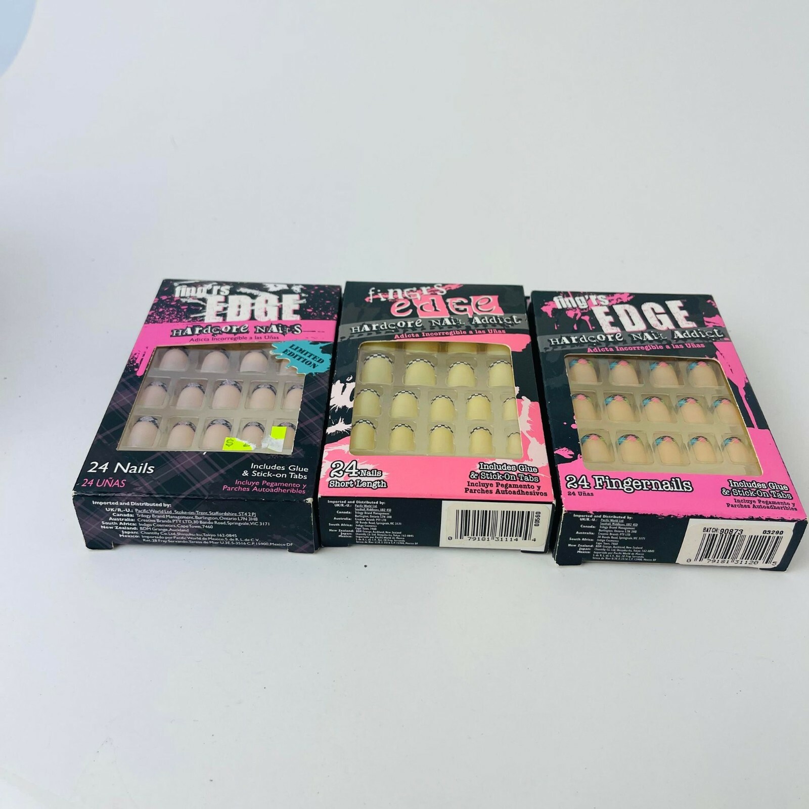 Lot of 3 Combo Fing’rs Edge HardCore Nails 24Nails Short With Glue 31120/31114