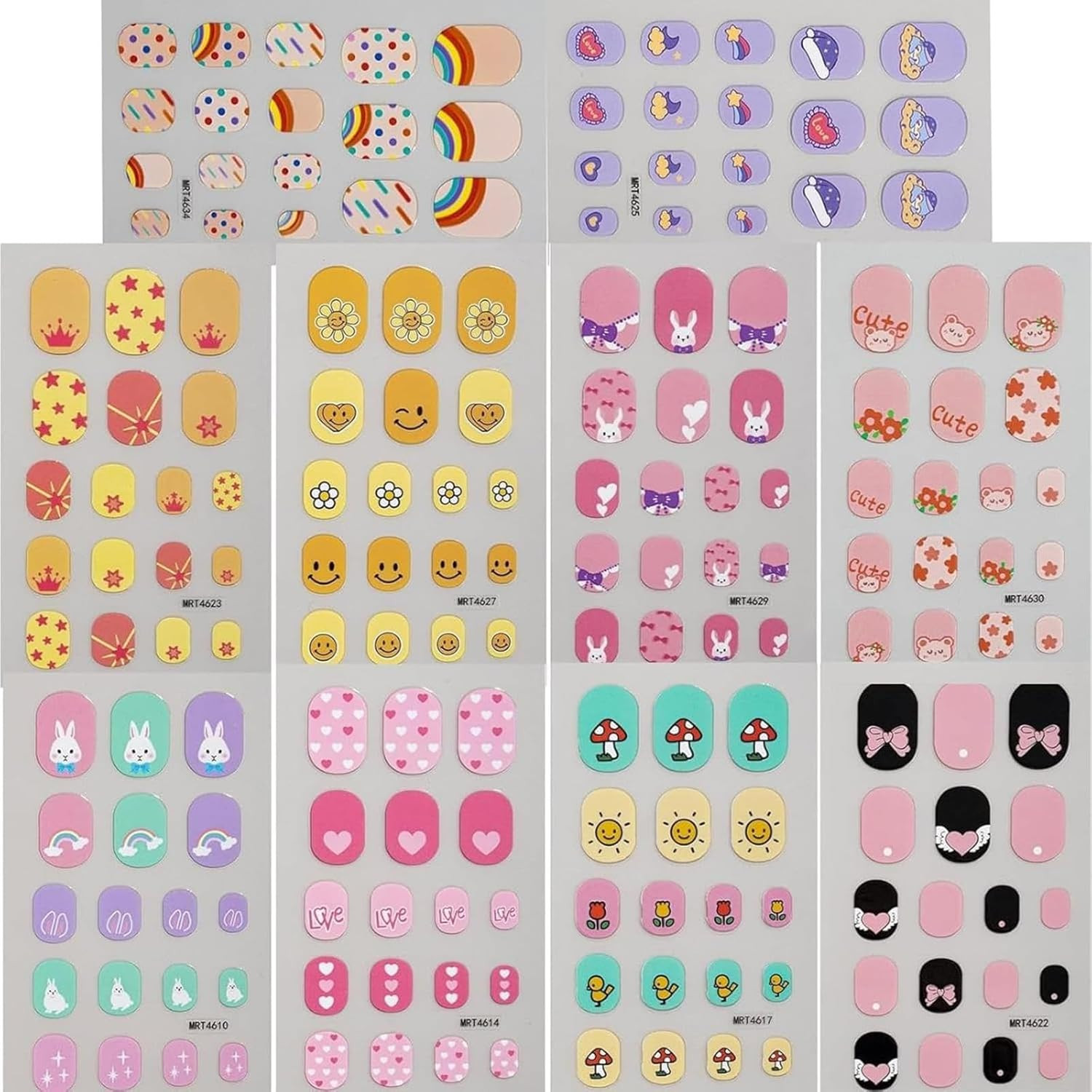 10 Sheets Colorful Kid Nail Stickers Full Nail Wraps for Kids Girls Self Adhesiv
