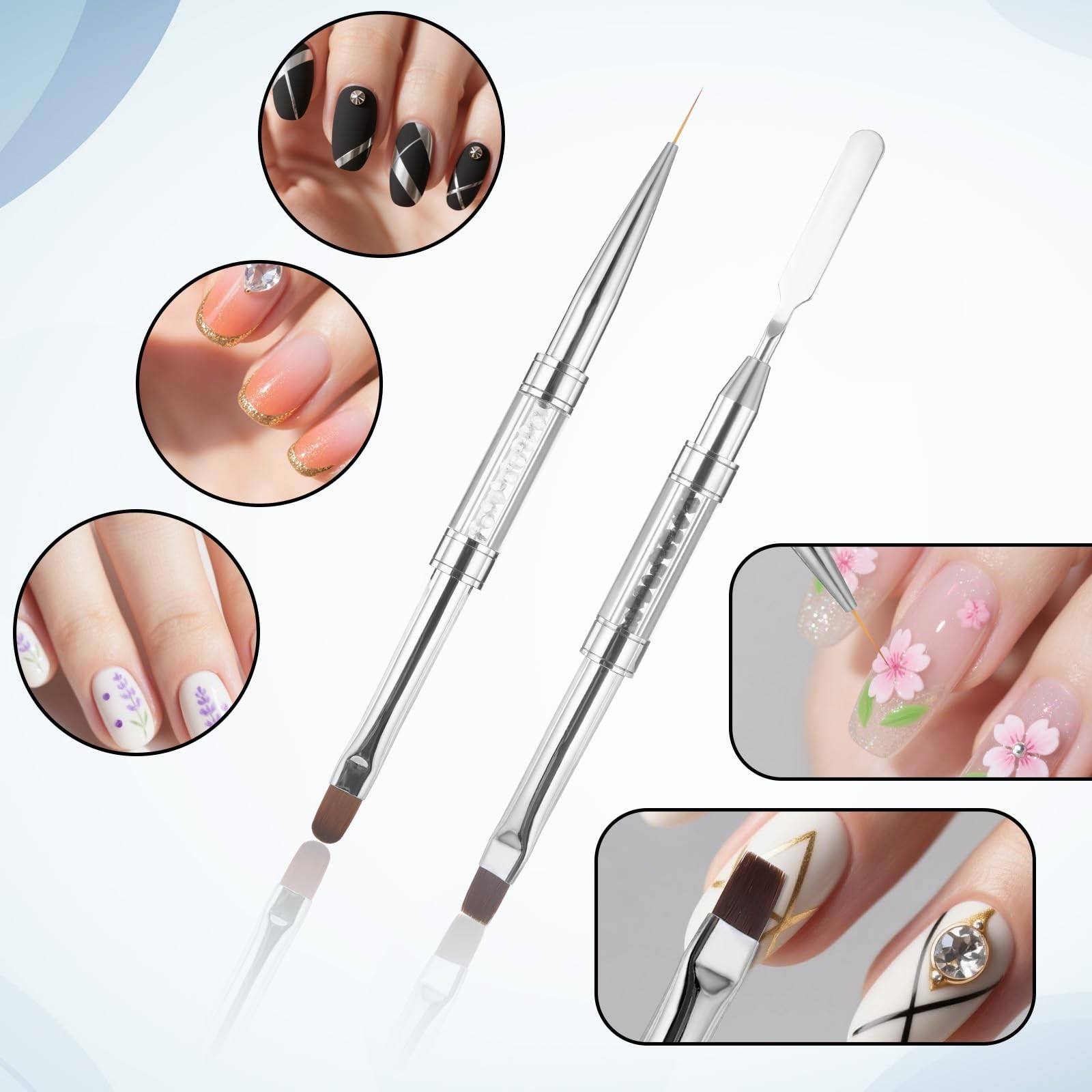 2 Pcs Double Ended Nail Builder Gel Brush French Tip Brush for Nail Art Design