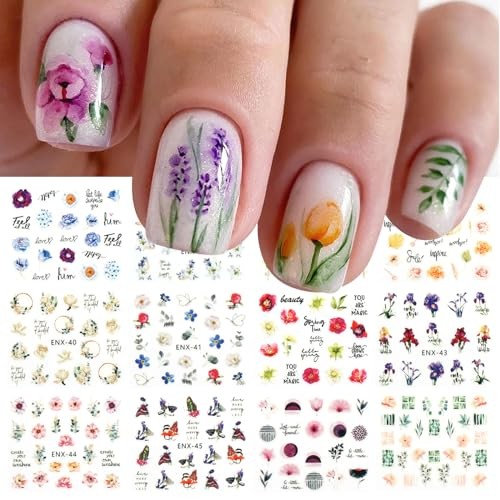 12 Sheets Flower Nail Art Stickers Decals Self-Adhesive Pegatinas Uñas Spring