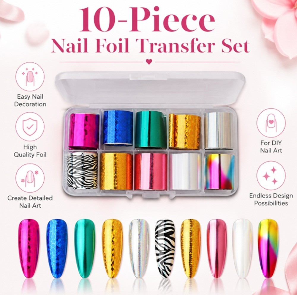 10-Piece Holographic Starry Sky Nail Foils – Glitter Nail Art Transfer Stickers