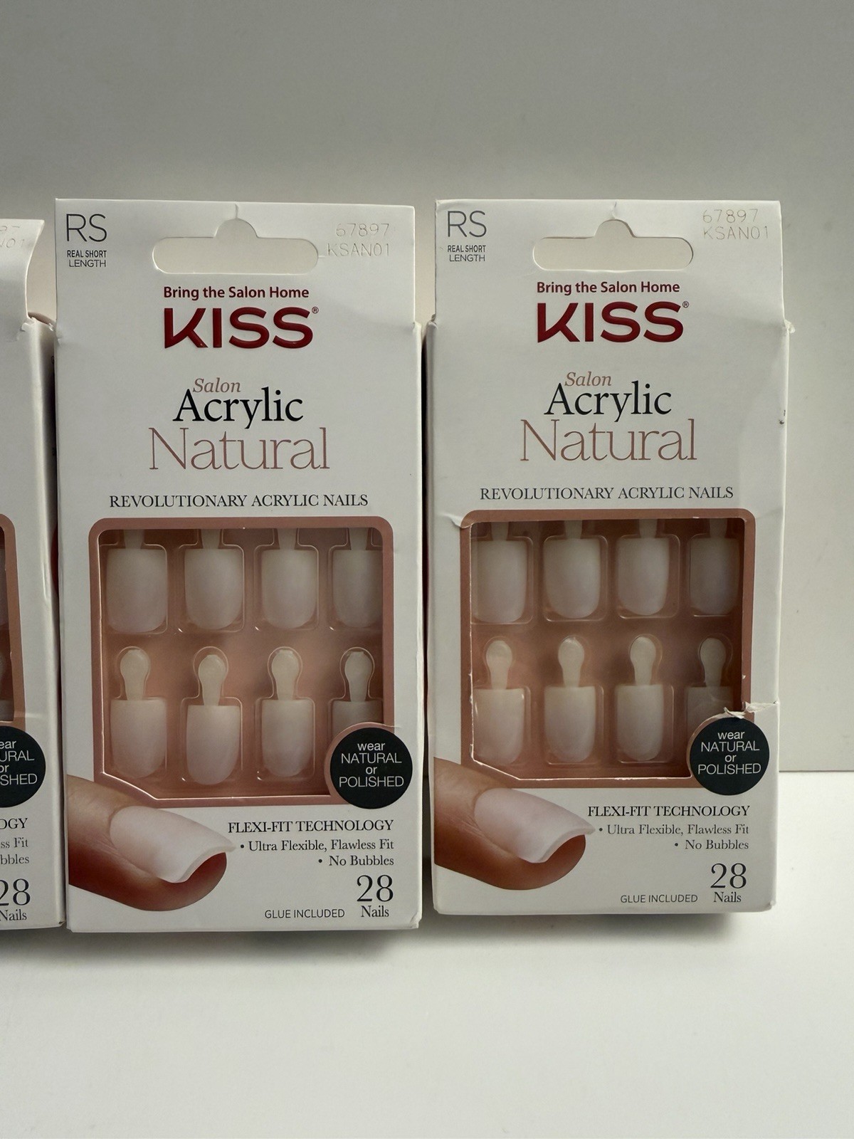 New Kiss Salon Acrylic Natural 28 Count Real Short Nude X4
